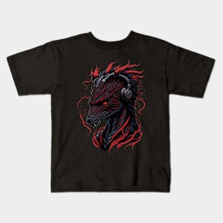 Japanese Red Dragon Asian Tattoo headphones style Kids T-Shirt